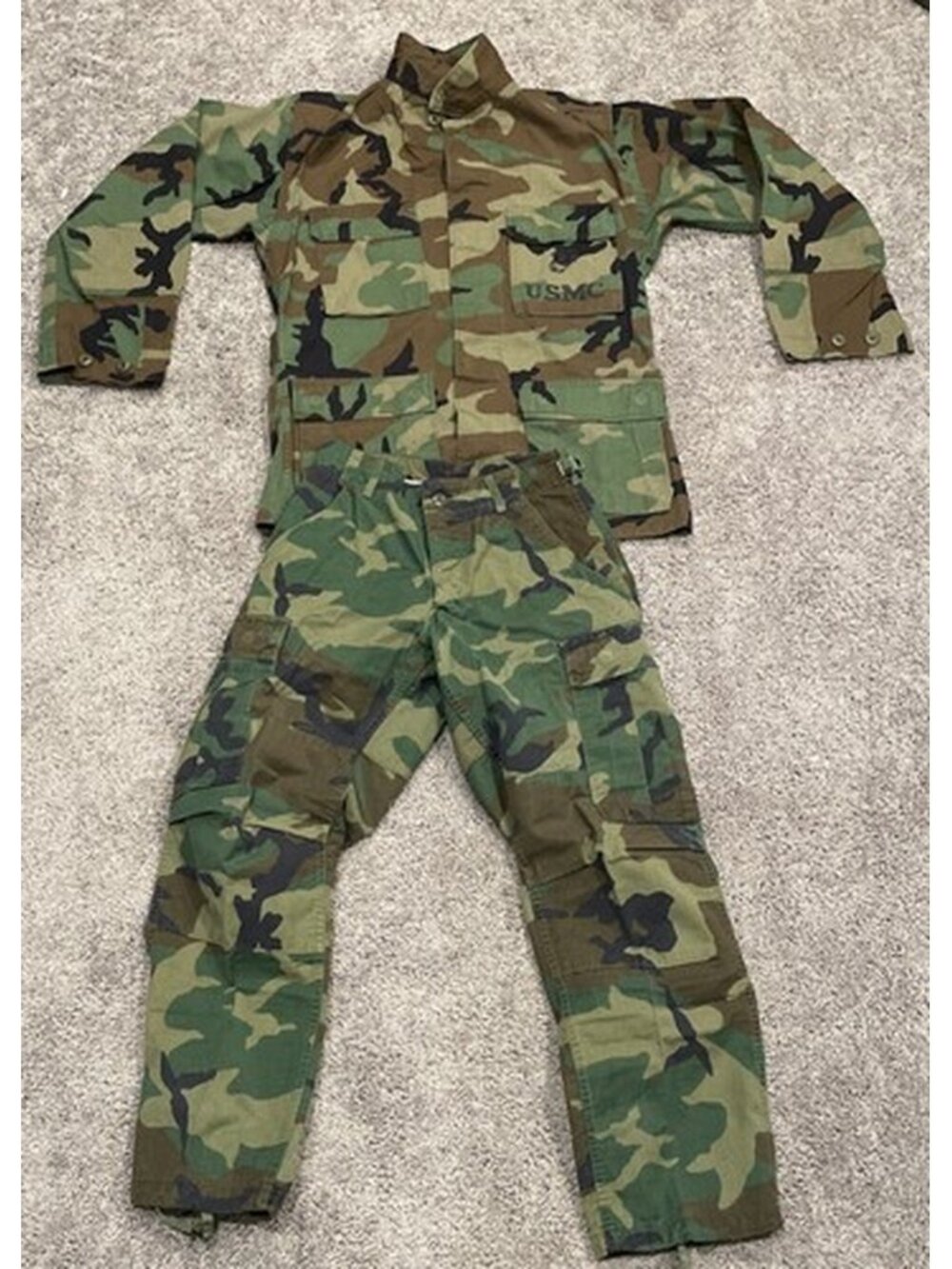 VTG US Military Issue Woodland BDU Camo Set Small Pants Shirt Cargo Uniform